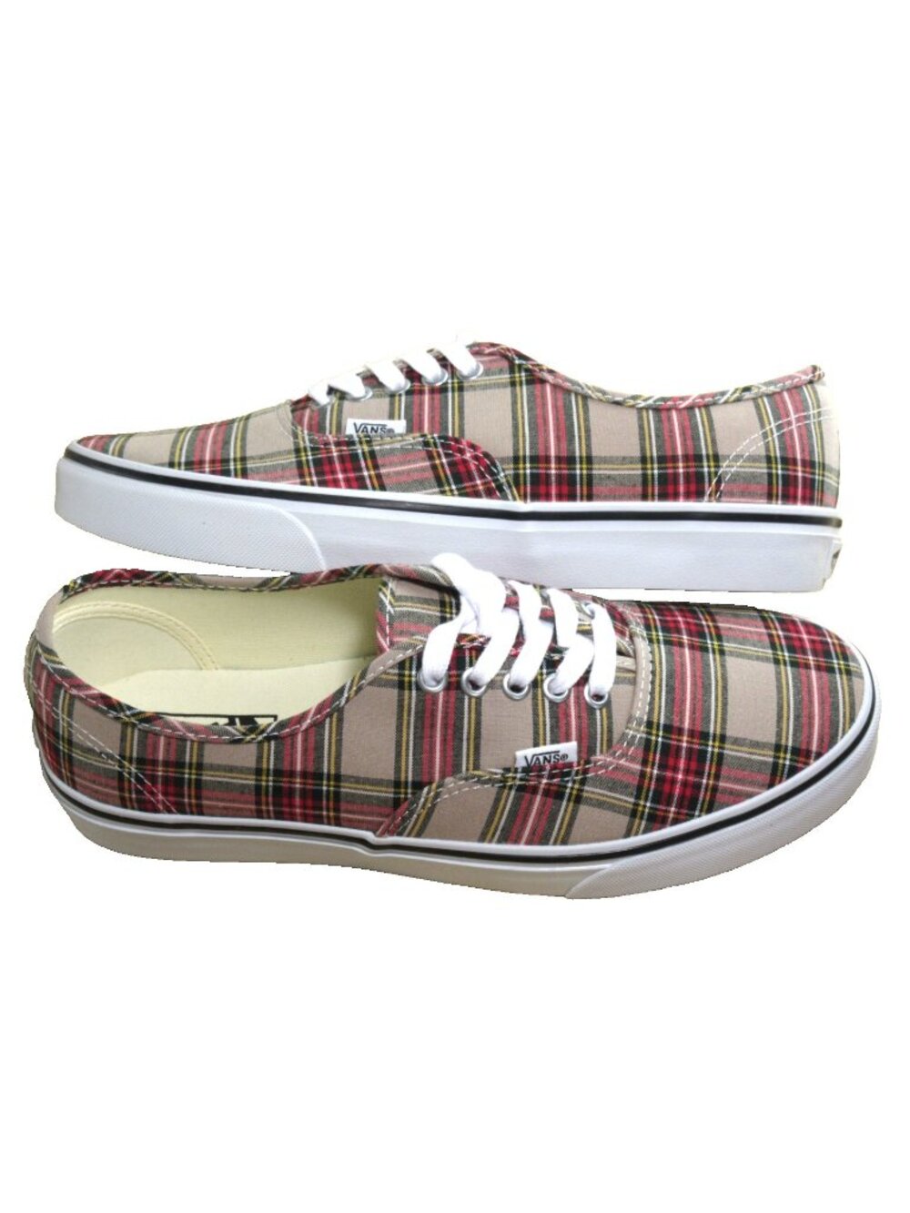 Vans Men's Authentic Plaid Tan Canvas Casual Skate Boat shoes Size 10 NEW